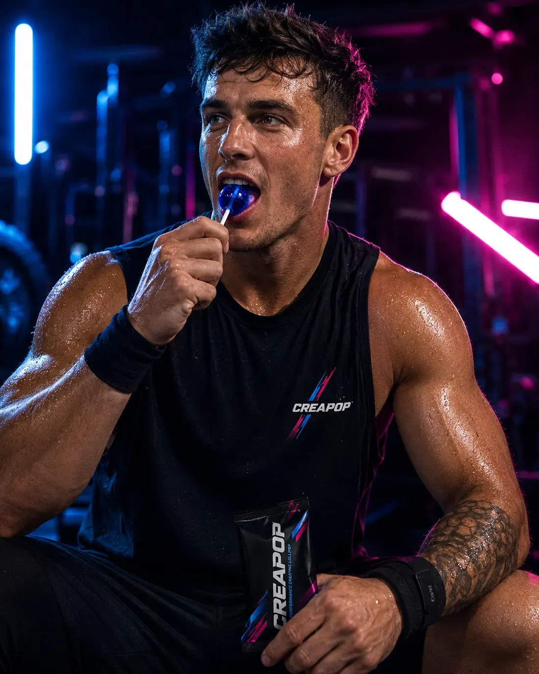 Atleta tomando CREAPOP na academia